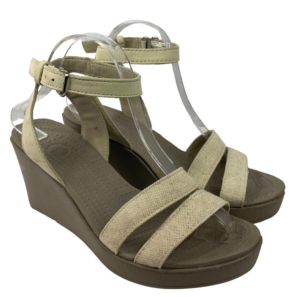 CROCS Leigh II Womens Size 9 Beige Ankle Wedge Heel Sandals Shoes Style 11382